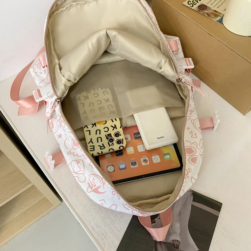 Girl Travel Graffiti Transparent Book Backpack Women Purple Kawaii School Bag Ladies College Backpack Fashion Female Laptop Bags
