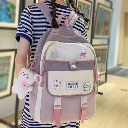 Girl Travel Kawaii Waterproof Book Backpack Women Badge Laptop School Bag Female Cute College Fashion Ladies Leisure Student Bag
