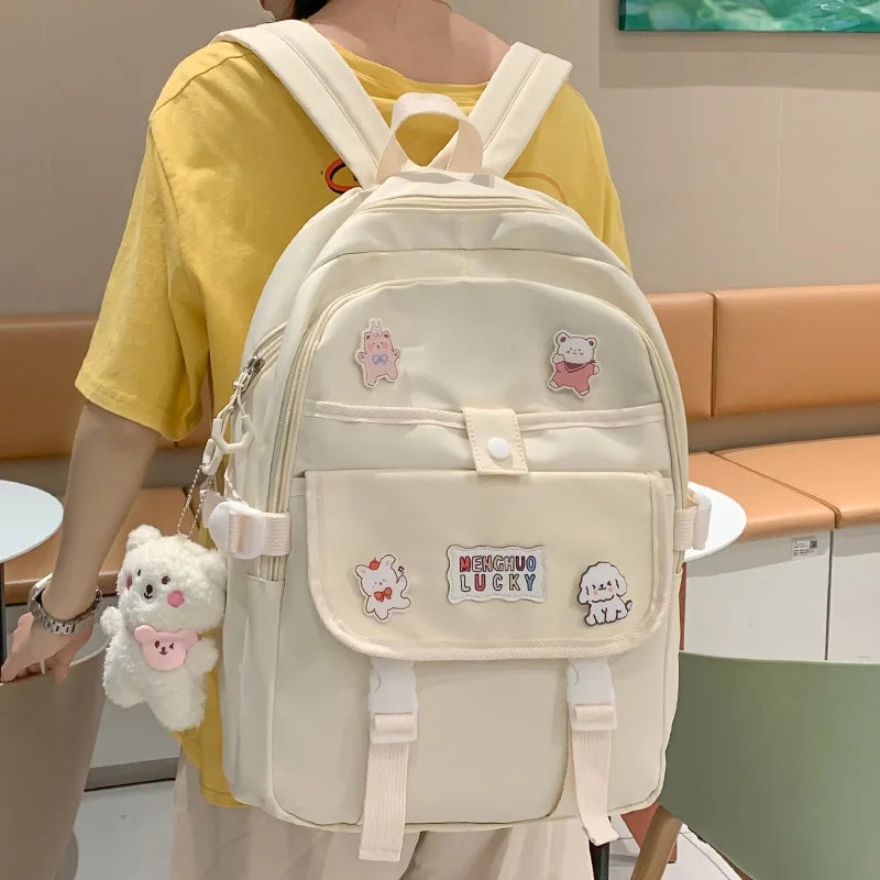 Girl Travel Kawaii Waterproof Book Backpack Women Badge Laptop School Bag Female Cute College Fashion Ladies Leisure Student Bag