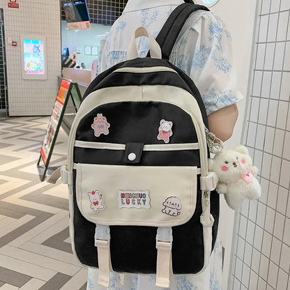 Girl Travel Kawaii Waterproof Book Backpack Women Badge Laptop School Bag Female Cute College Fashion Ladies Leisure Student Bag