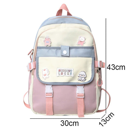 Girl Travel Kawaii Waterproof Book Backpack Women Badge Laptop School Bag Female Cute College Fashion Ladies Leisure Student Bag