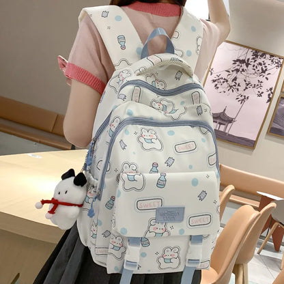 Girl Waterproof Cartoon Printing Travel Book Bag Trendy Women Kawaii Lady School Bag Fashion Female Laptop College Backpack Cute
