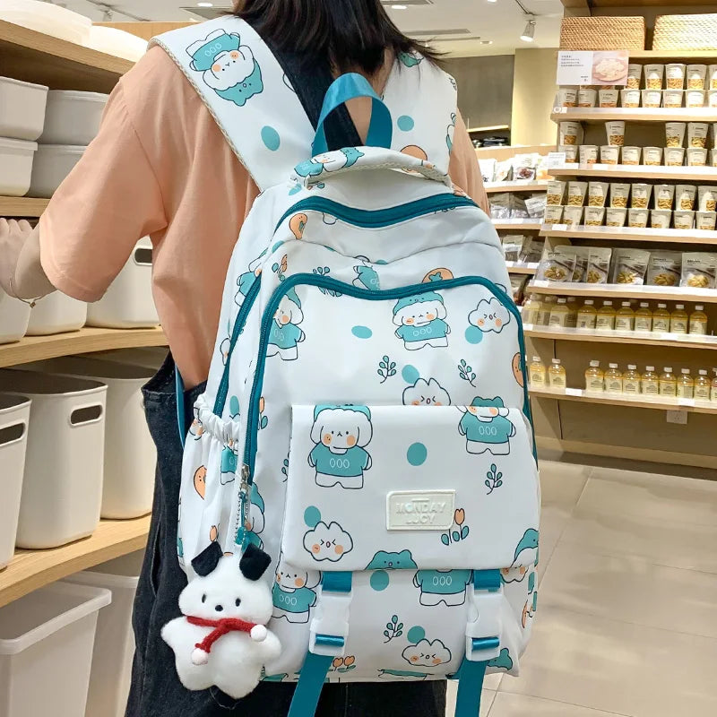 Girl Waterproof Cartoon Printing Travel Book Bag Trendy Women Kawaii Lady School Bag Fashion Female Laptop College Backpack Cute