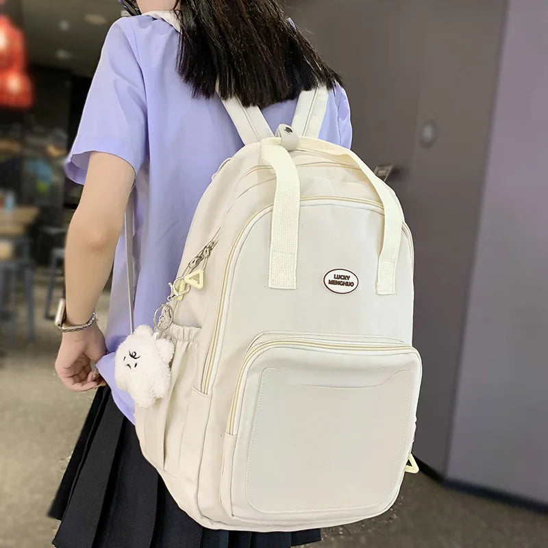Girl White Travel Book Backpack Nylon Fashion Ladies Leisure Bag Waterproof Female Cute College Backpack Women Laptop School Bag