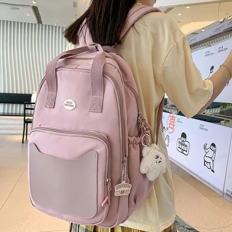 Girl White Travel Book Backpack Nylon Fashion Ladies Leisure Bag Waterproof Female Cute College Backpack Women Laptop School Bag