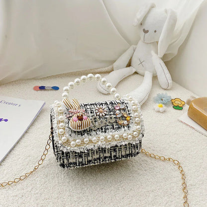 Girl's Crossbody Bag Flower Pearl Handbag Bow-knot Rabbit Shoulder Pocket Coin Purse Kids Princess Messenger Bag Birthday Gift