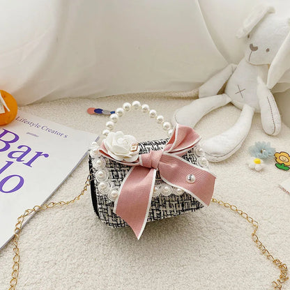 Girl's Crossbody Bag Flower Pearl Handbag Bow-knot Rabbit Shoulder Pocket Coin Purse Kids Princess Messenger Bag Birthday Gift