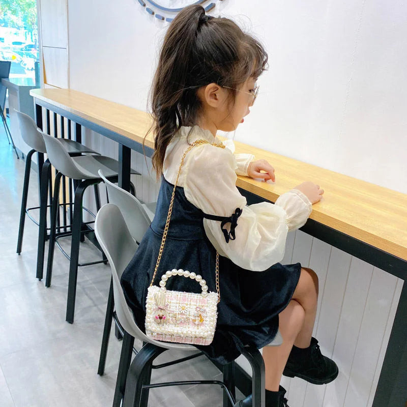 Girl's Crossbody Bag Flower Pearl Handbag Bow-knot Rabbit Shoulder Pocket Coin Purse Kids Princess Messenger Bag Birthday Gift