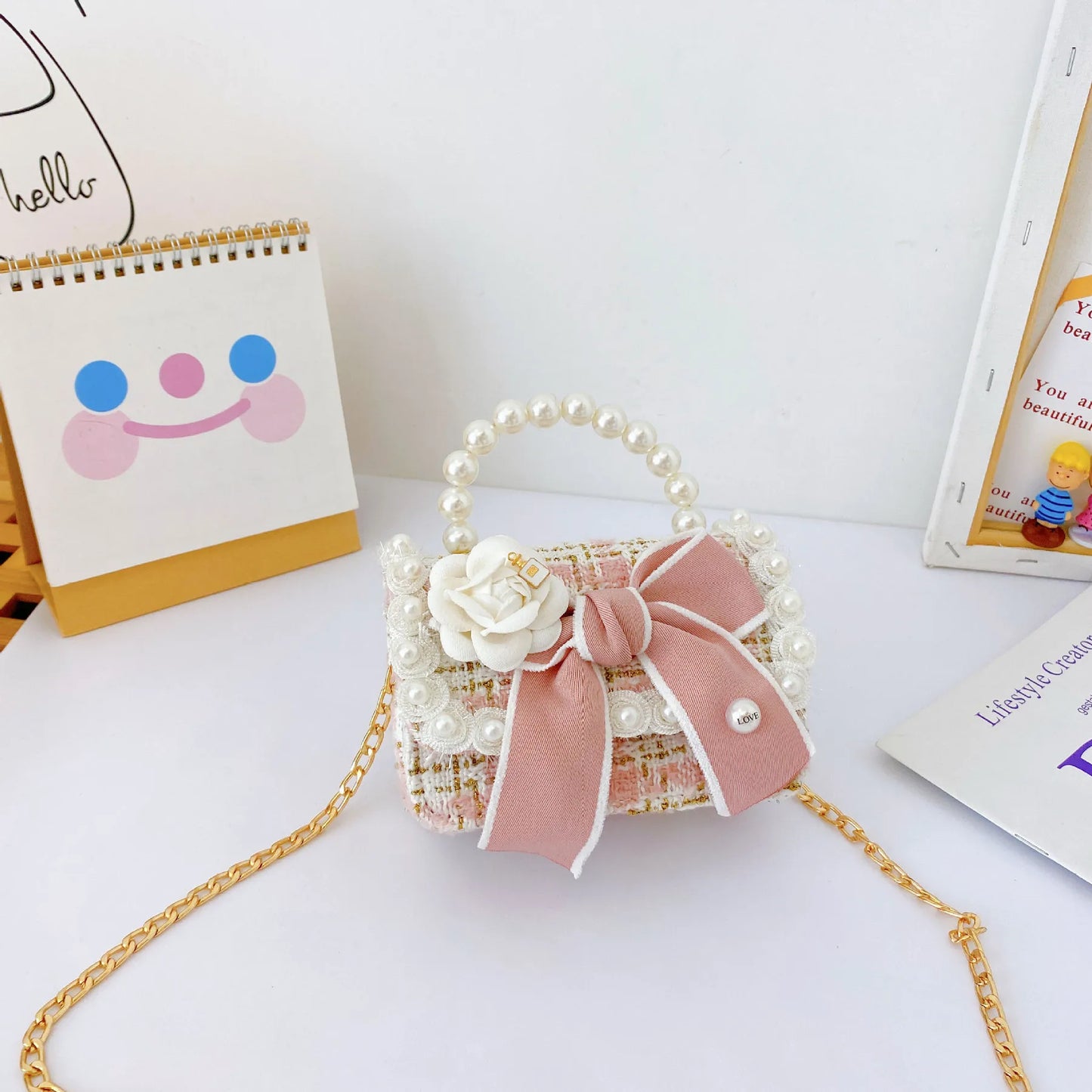 Girl's Crossbody Bag Flower Pearl Handbag Bow-knot Rabbit Shoulder Pocket Coin Purse Kids Princess Messenger Bag Birthday Gift