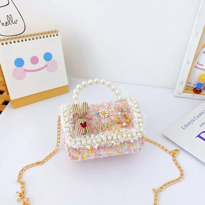 Girl's Crossbody Bag Flower Pearl Handbag Bow-knot Rabbit Shoulder Pocket Coin Purse Kids Princess Messenger Bag Birthday Gift