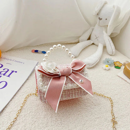 Girl's Crossbody Bag Flower Pearl Handbag Bow-knot Rabbit Shoulder Pocket Coin Purse Kids Princess Messenger Bag Birthday Gift
