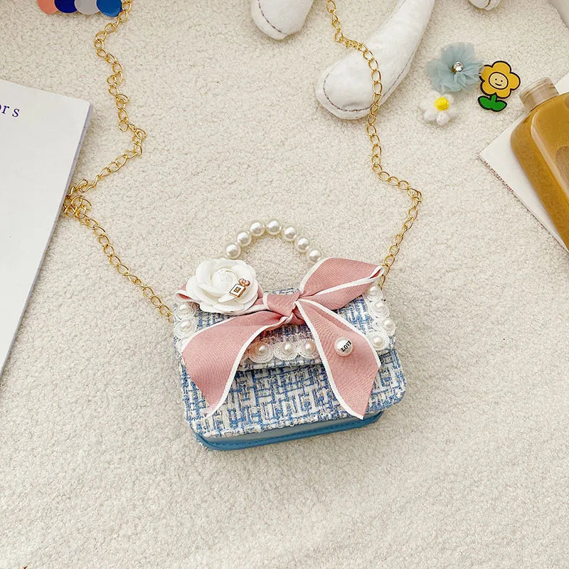 Girl's Crossbody Bag Flower Pearl Handbag Bow-knot Rabbit Shoulder Pocket Coin Purse Kids Princess Messenger Bag Birthday Gift