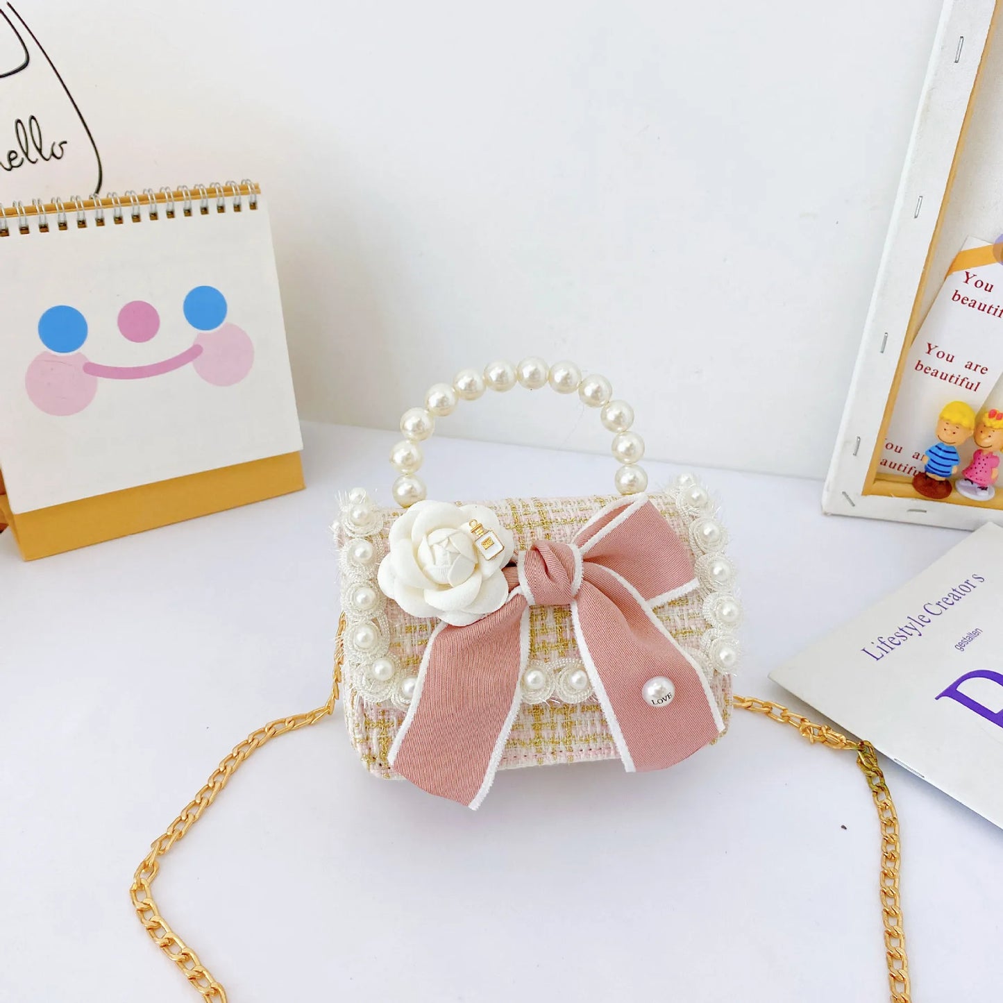 Girl's Crossbody Bag Flower Pearl Handbag Bow-knot Rabbit Shoulder Pocket Coin Purse Kids Princess Messenger Bag Birthday Gift