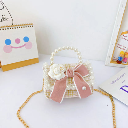 Girl's Crossbody Bag Flower Pearl Handbag Bow-knot Rabbit Shoulder Pocket Coin Purse Kids Princess Messenger Bag Birthday Gift
