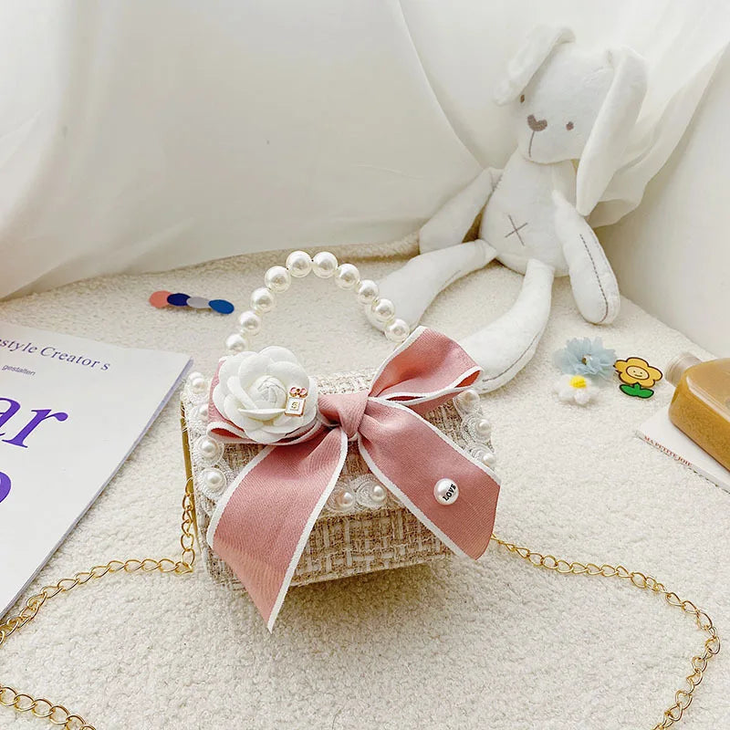 Girl's Crossbody Bag Flower Pearl Handbag Bow-knot Rabbit Shoulder Pocket Coin Purse Kids Princess Messenger Bag Birthday Gift