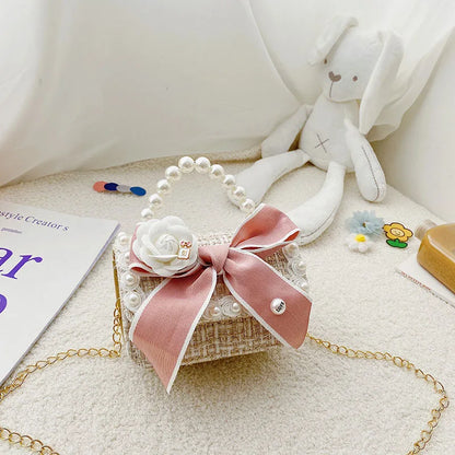 Girl's Crossbody Bag Flower Pearl Handbag Bow-knot Rabbit Shoulder Pocket Coin Purse Kids Princess Messenger Bag Birthday Gift
