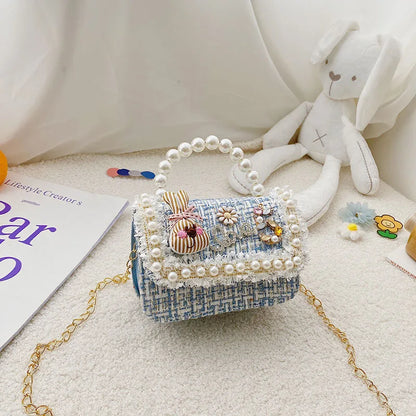 Girl's Crossbody Bag Flower Pearl Handbag Bow-knot Rabbit Shoulder Pocket Coin Purse Kids Princess Messenger Bag Birthday Gift