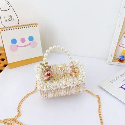 Girl's Crossbody Bag Flower Pearl Handbag Bow-knot Rabbit Shoulder Pocket Coin Purse Kids Princess Messenger Bag Birthday Gift