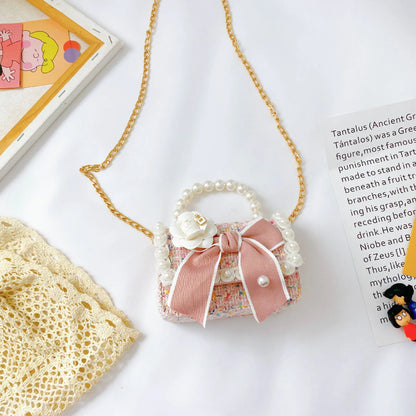 Girl's Crossbody Bag Flower Pearl Handbag Bow-knot Rabbit Shoulder Pocket Coin Purse Kids Princess Messenger Bag Birthday Gift
