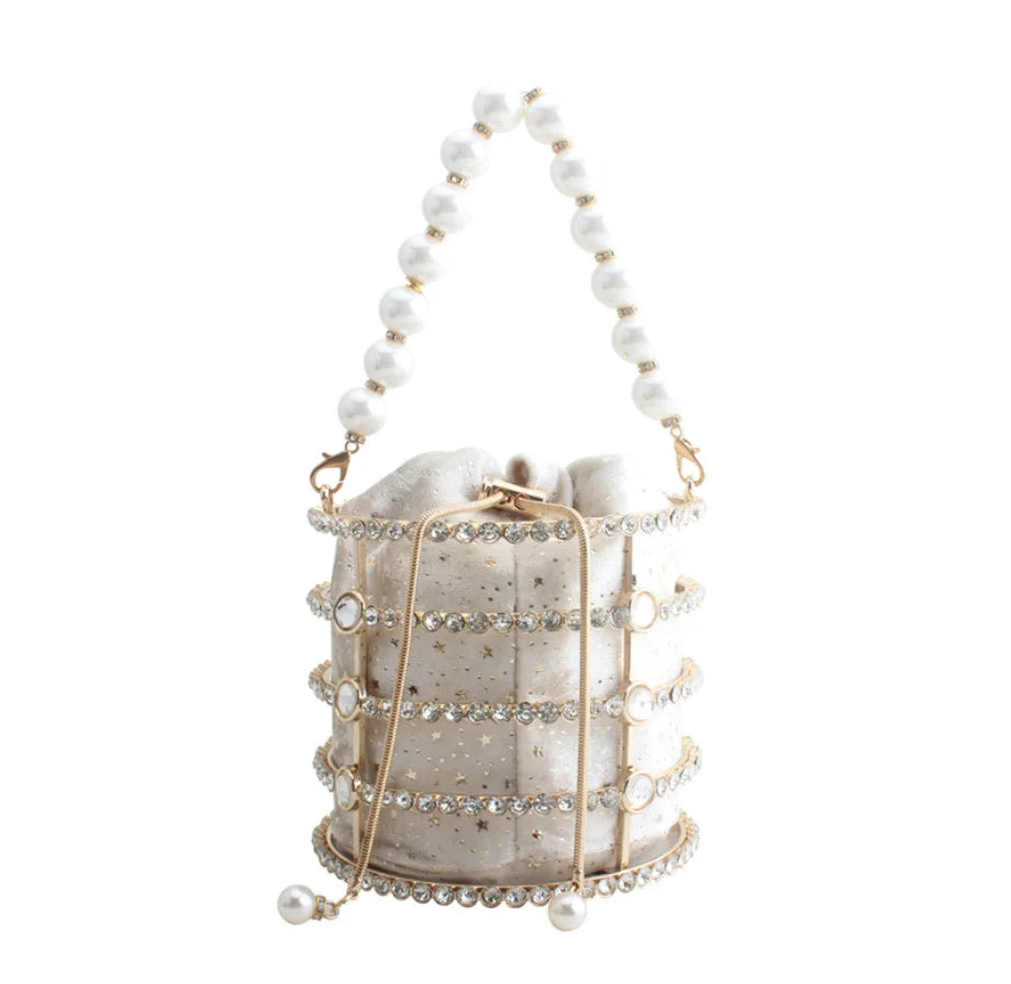 Girl's Diamonds Basket Evening Clutch Bags Women Luxury Pearl Beaded Metallic Cage Handbags Ladies Wedding Party Purse gift bags