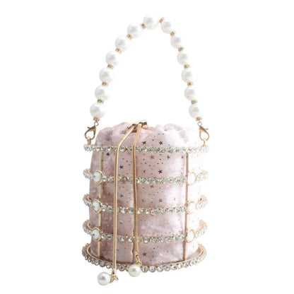 Girl's Diamonds Basket Evening Clutch Bags Women Luxury Pearl Beaded Metallic Cage Handbags Ladies Wedding Party Purse gift bags