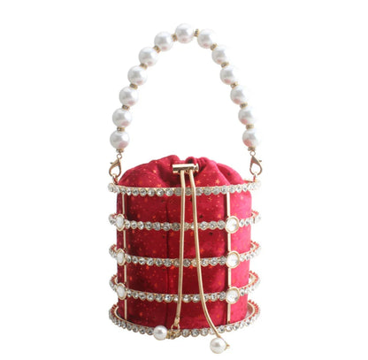 Girl's Pearl Beaded Evening bag Bucket Clutch Bag Women Luxury Rhinestone Shoulder Bag Party Purse Ladies Diamond Handbags gift