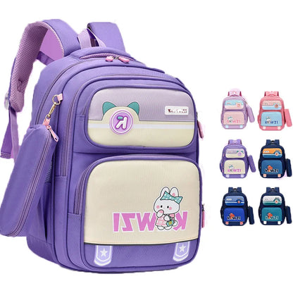 Girls Backpack Cute Animal Print Kids School Bag Lightweight Travel Bag 3-6 Grade Students Oxford Cloth Backpack Pencil Case
