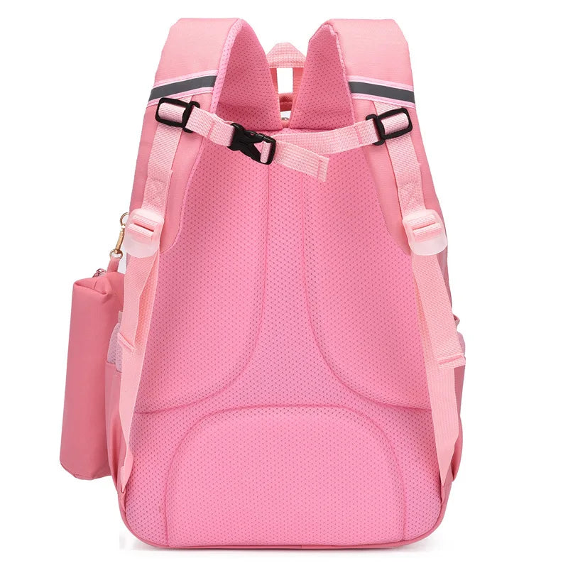 Girls Backpack Cute Animal Print Kids School Bag Lightweight Travel Bag 3-6 Grade Students Oxford Cloth Backpack Pencil Case