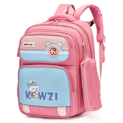 Girls Backpack Cute Animal Print Kids School Bag Lightweight Travel Bag 3-6 Grade Students Oxford Cloth Backpack Pencil Case