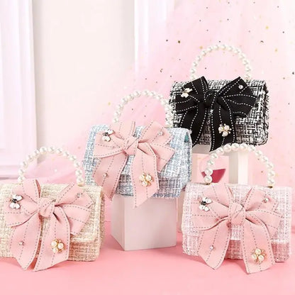Girls Cute Bag Plaid Messenger Bag Baby Purse Pearl Handbag Kid Small Coin Pouch Hasp Backpack Girl Birthday Party Crossbody Bag