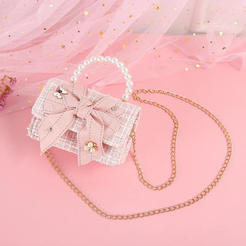 Girls Cute Bag Plaid Messenger Bag Baby Purse Pearl Handbag Kid Small Coin Pouch Hasp Backpack Girl Birthday Party Crossbody Bag