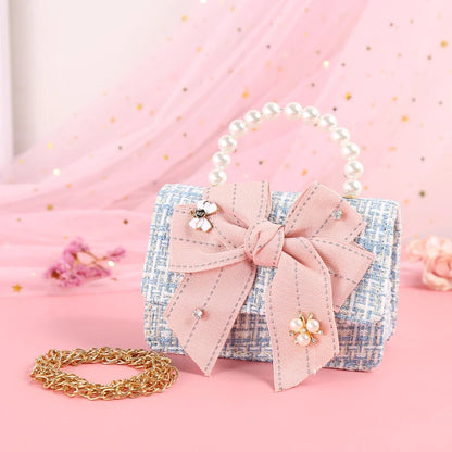 Girls Cute Bag Plaid Messenger Bag Baby Purse Pearl Handbag Kid Small Coin Pouch Hasp Backpack Girl Birthday Party Crossbody Bag