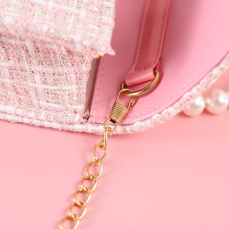 Girls Cute Bag Plaid Messenger Bag Baby Purse Pearl Handbag Kid Small Coin Pouch Hasp Backpack Girl Birthday Party Crossbody Bag