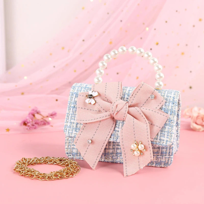 Girls Cute Bag Plaid Messenger Bag Baby Purse Pearl Handbag Kid Small Coin Pouch Hasp Backpack Girl Birthday Party Crossbody Bag