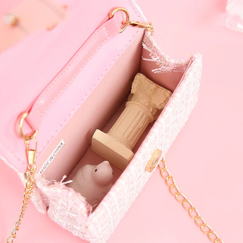 Girls Cute Bag Plaid Messenger Bag Baby Purse Pearl Handbag Kid Small Coin Pouch Hasp Backpack Girl Birthday Party Crossbody Bag