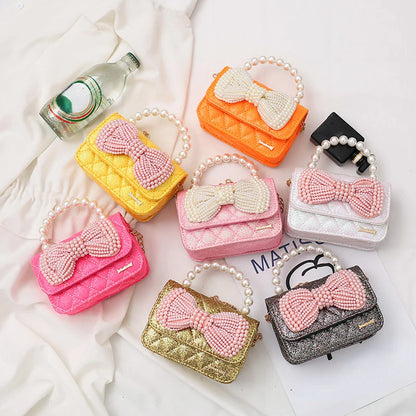 Girls Princess Messenger Bag Cute Kids Leather Purses and Handbags Child Bowknot Crossbody Bags Toddler Party Tote Hand Bag