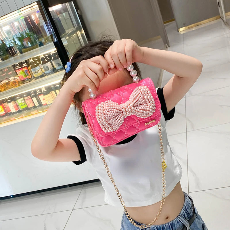 Girls Princess Messenger Bag Cute Kids Leather Purses and Handbags Child Bowknot Crossbody Bags Toddler Party Tote Hand Bag