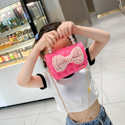 Girls Princess Messenger Bag Cute Kids Leather Purses and Handbags Child Bowknot Crossbody Bags Toddler Party Tote Hand Bag