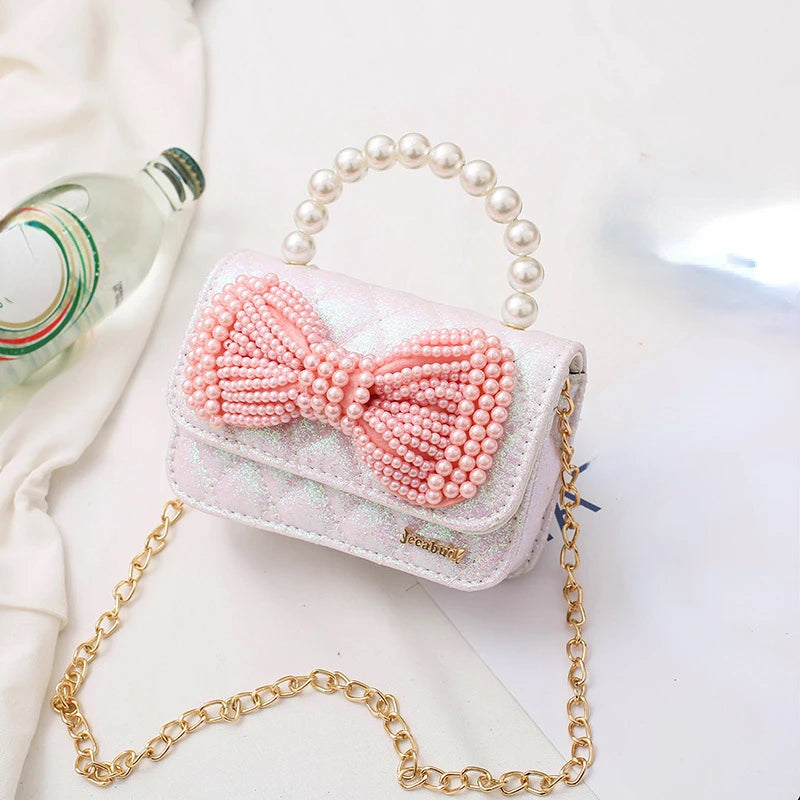 Girls Princess Messenger Bag Cute Kids Leather Purses and Handbags Child Bowknot Crossbody Bags Toddler Party Tote Hand Bag