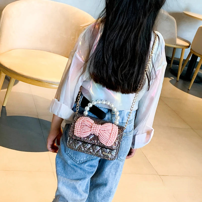 Girls Princess Messenger Bag Cute Kids Leather Purses and Handbags Child Bowknot Crossbody Bags Toddler Party Tote Hand Bag