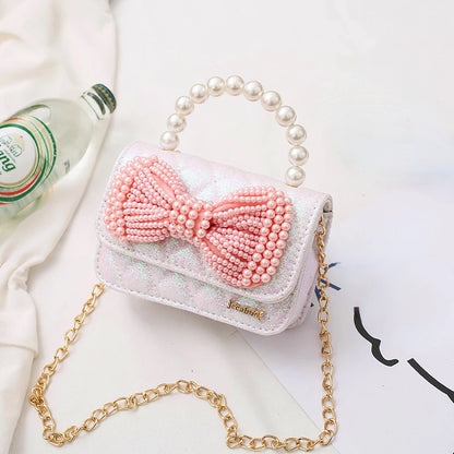 Girls Princess Messenger Bag Cute Kids Leather Purses and Handbags Child Bowknot Crossbody Bags Toddler Party Tote Hand Bag