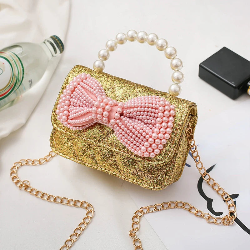 Girls Princess Messenger Bag Cute Kids Leather Purses and Handbags Child Bowknot Crossbody Bags Toddler Party Tote Hand Bag
