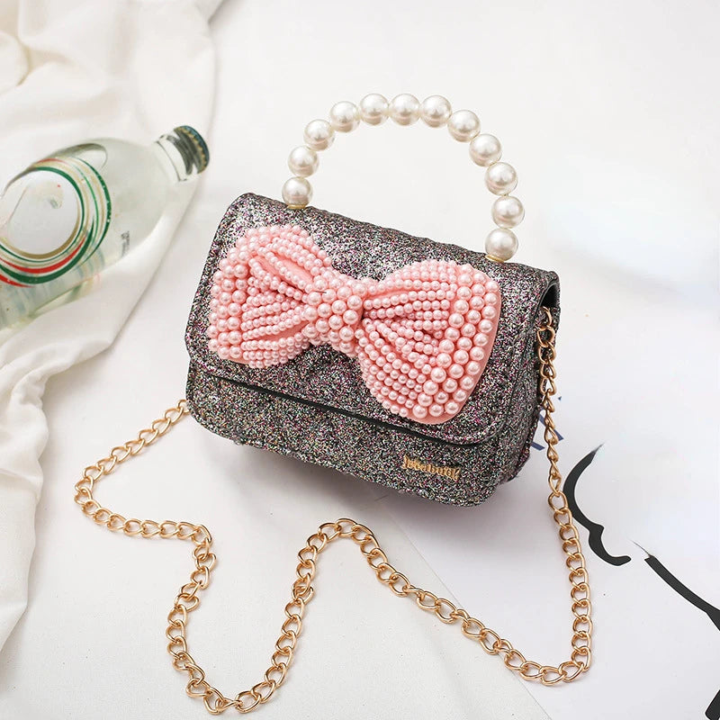 Girls Princess Messenger Bag Cute Kids Leather Purses and Handbags Child Bowknot Crossbody Bags Toddler Party Tote Hand Bag