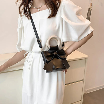 Girls Shoulder Bag Mini Handbags Women's Bow Tie Bucket Bag Fashion Crossbody Bag Female Round Wooden Handle Gifts