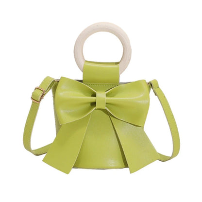 Girls Shoulder Bag Mini Handbags Women's Bow Tie Bucket Bag Fashion Crossbody Bag Female Round Wooden Handle Gifts