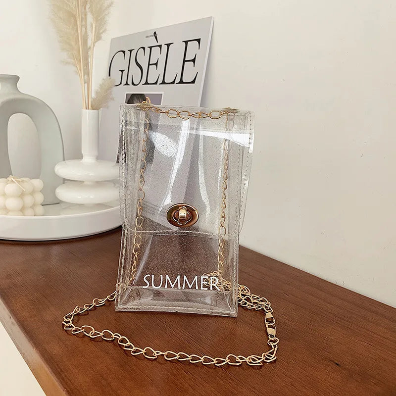 Girls Summer Transparent Mini Flap Bags for Women Shoulder Messenger Bags Lady Lipstick Bag Small Chain Mobile Phone Bag Bolso