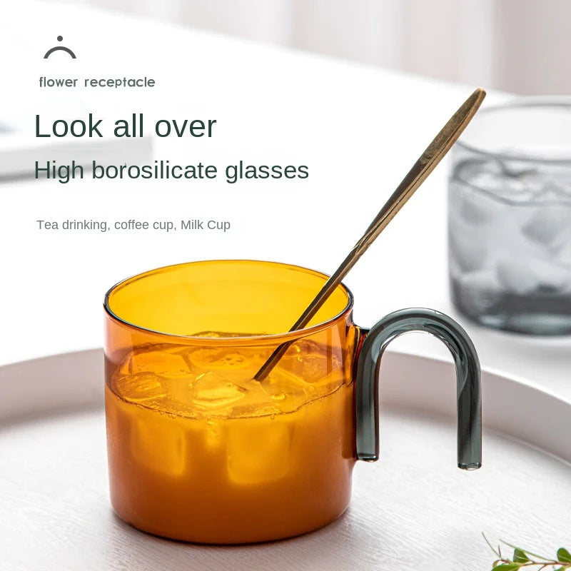 Glass Creative Pouring Mug Heat-resistant Colored Glass Coffee Cup Breakfast Cups Cup for Tea Cute Mugs Free Shipping Glasses