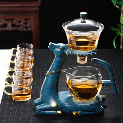 Glass Full Automatic Creative Deer Teapot Kungfu  Tea Set Magnetic Water Diversion Tea Infuser Tea Set Accessories