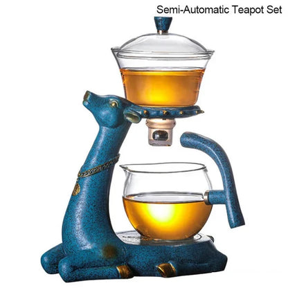 Glass Full Automatic Creative Deer Teapot Kungfu  Tea Set Magnetic Water Diversion Tea Infuser Tea Set Accessories