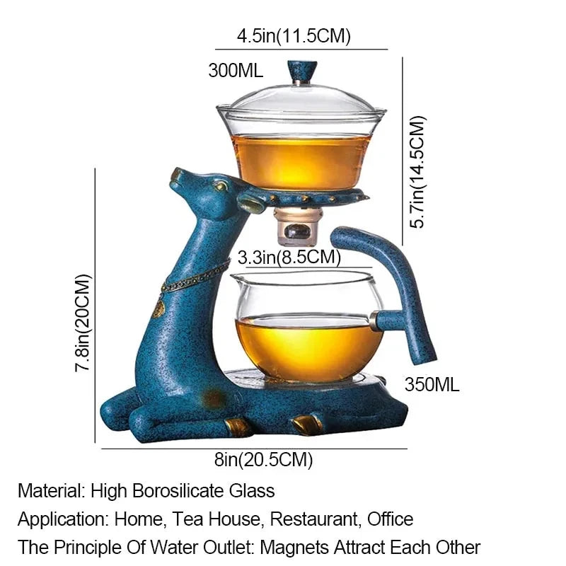 Glass Full Automatic Creative Deer Teapot Kungfu  Tea Set Magnetic Water Diversion Tea Infuser Tea Set Accessories